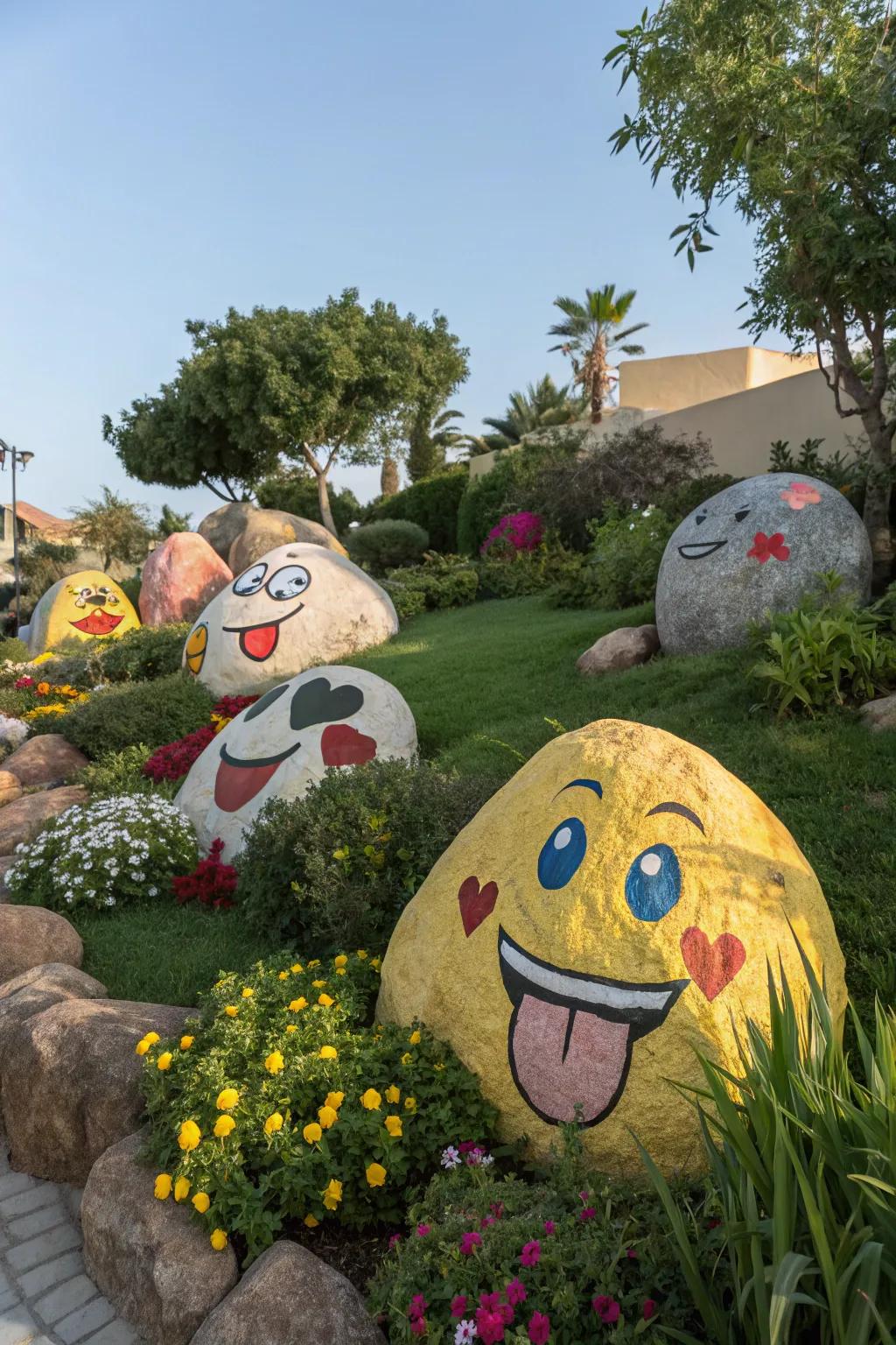Infuse enjoyment into your garden with expressive emoji stones.