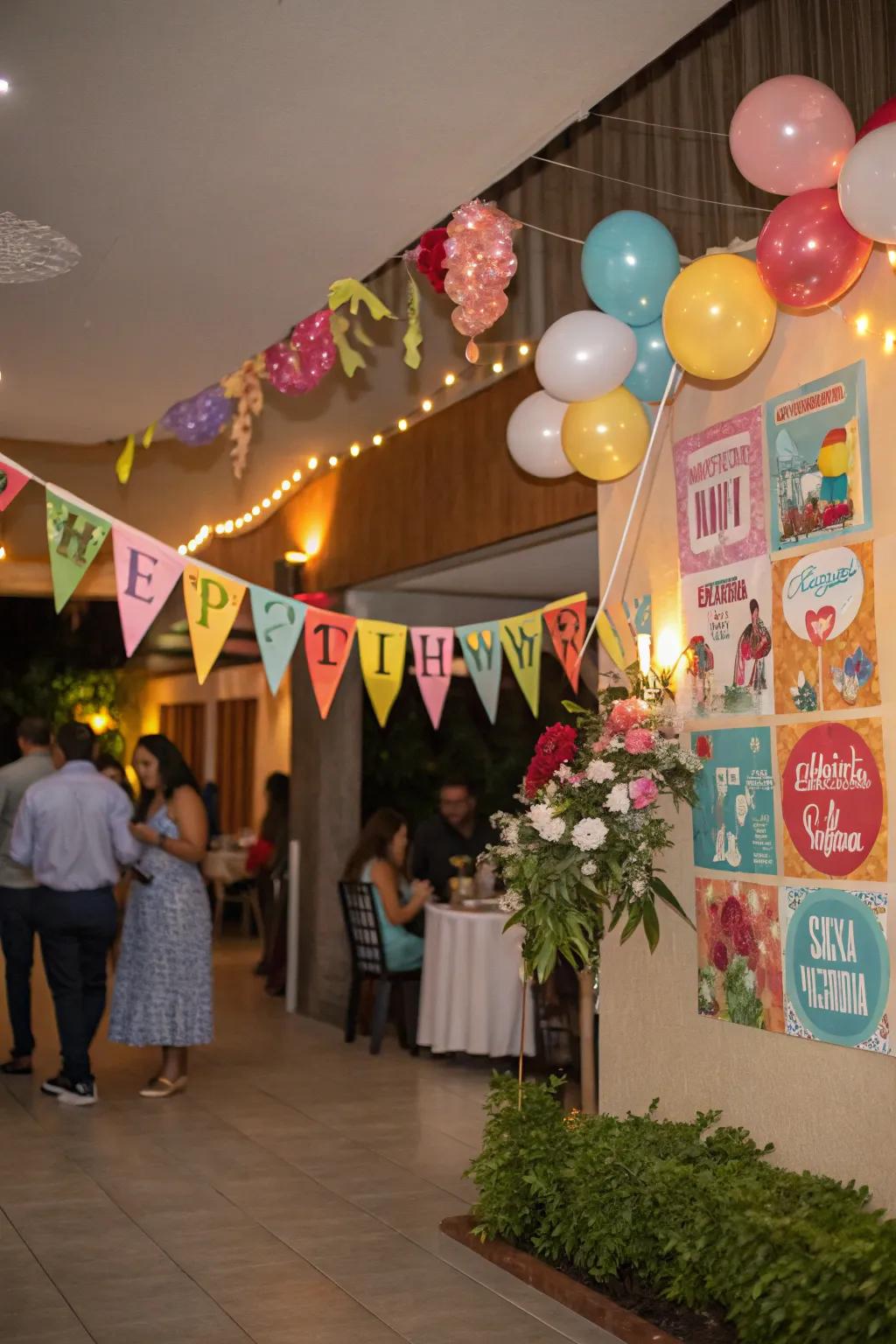 Custom banners give the birthday celebration a personal touch.