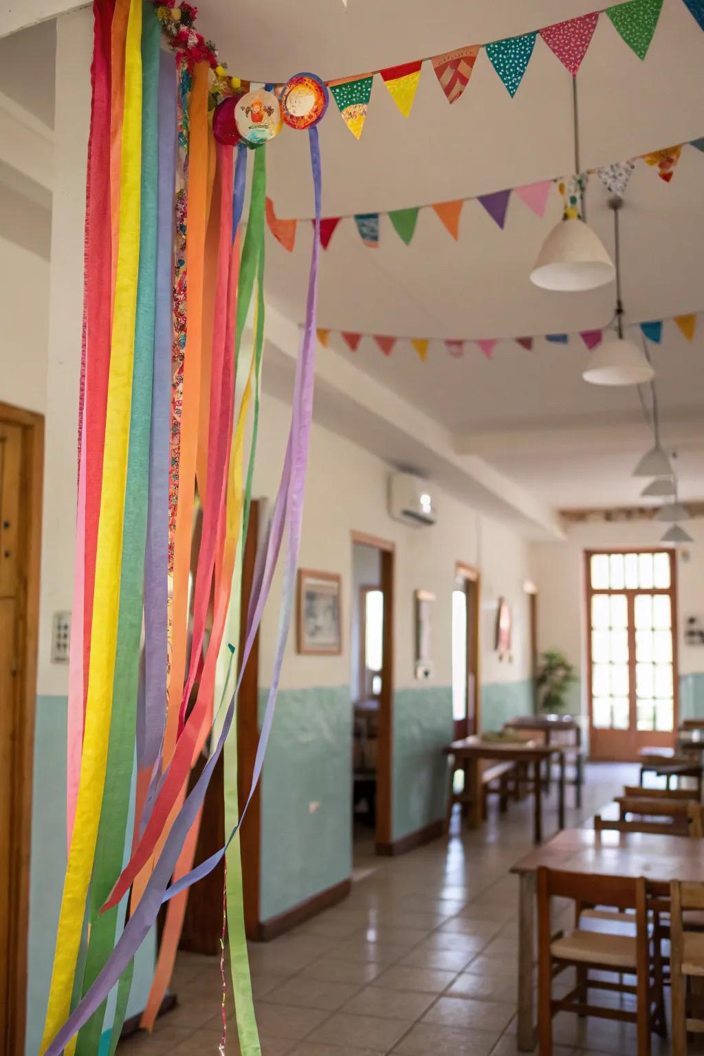 Hanging streamers instantly enliven the room.