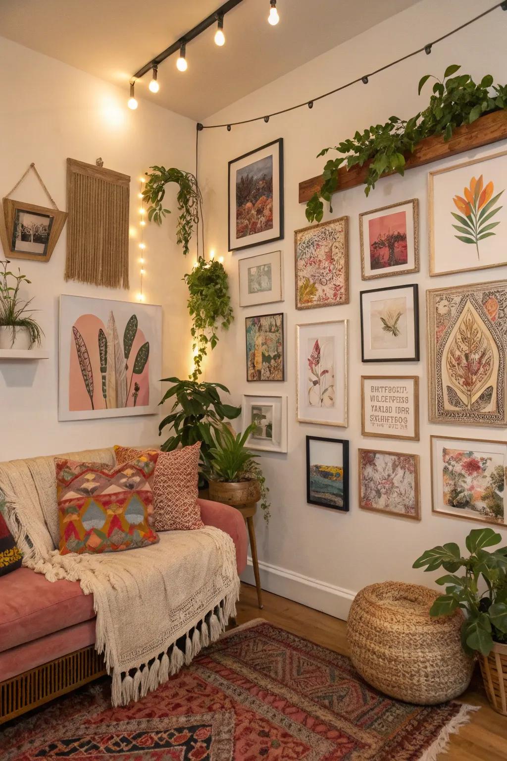 A varied wall artistry serves as a creative expression of style and taste.