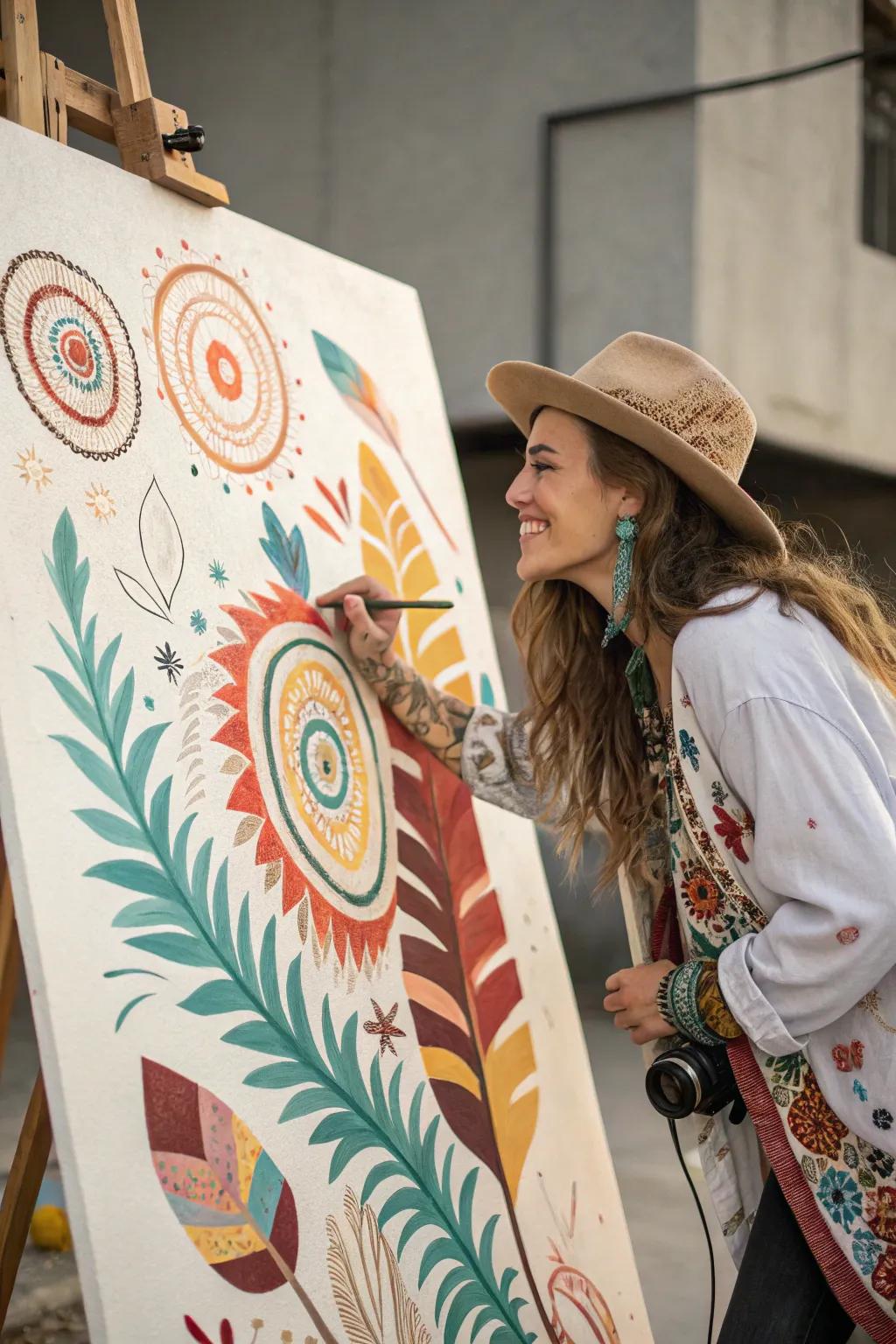 A boho painting inviting you to start an artistic journey of discovery.