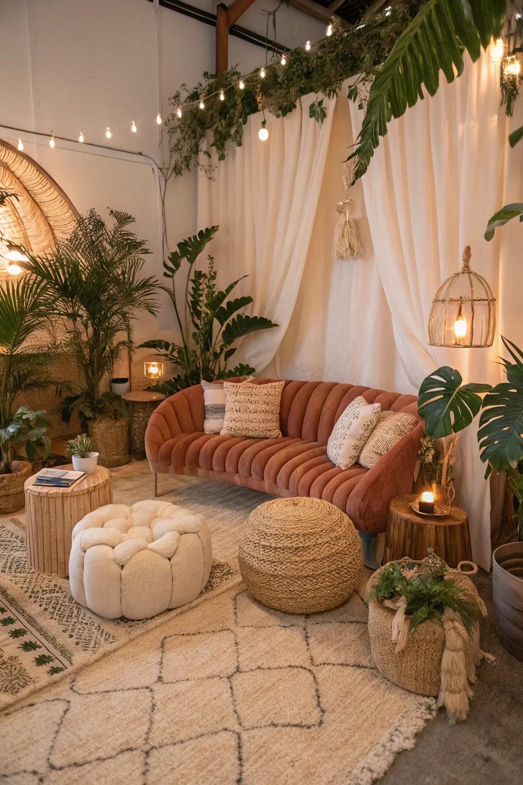Organic shapes give a sense of flow and harmony to a bohemian space.