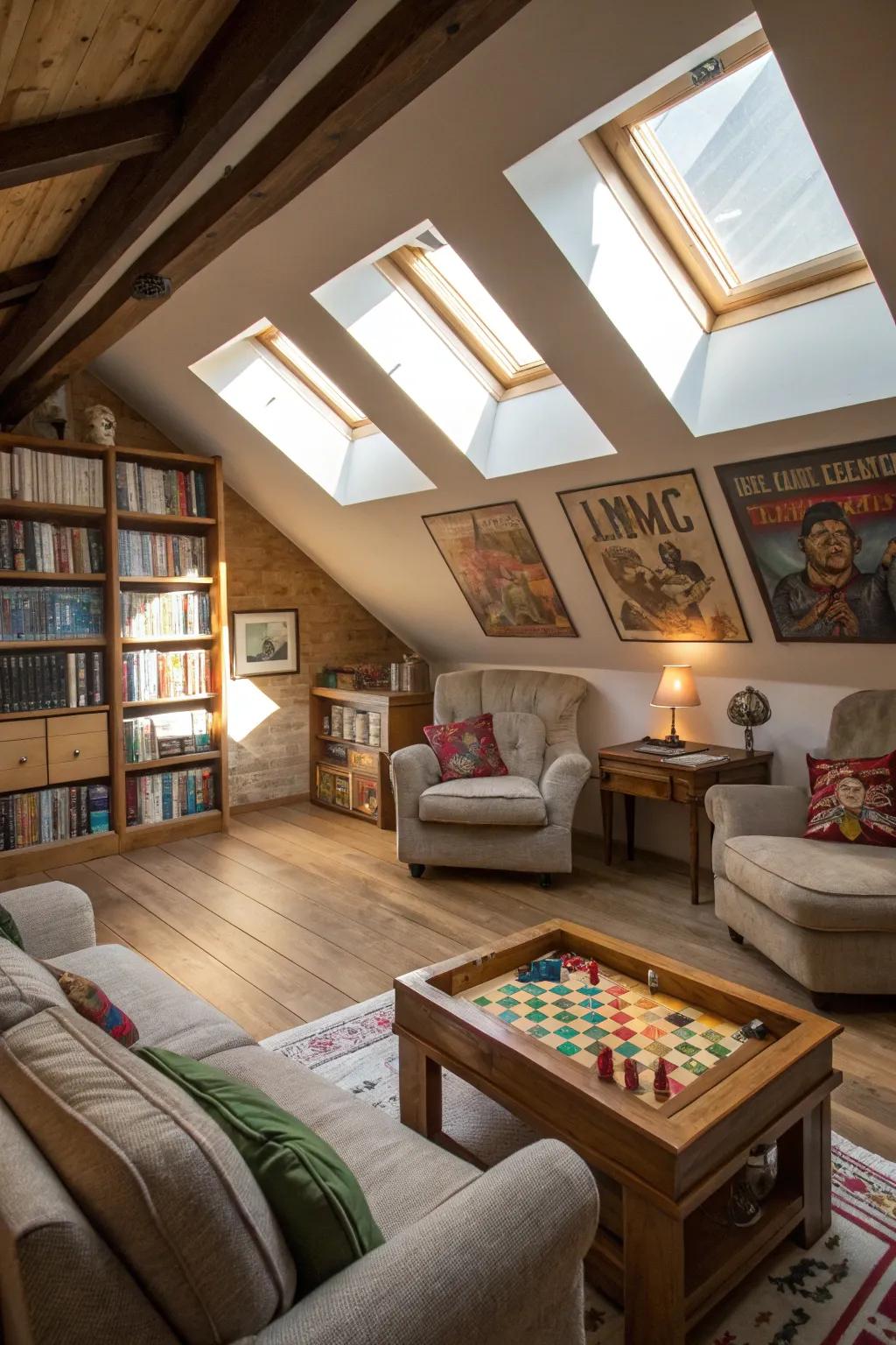A top-floor renovation provides a private game room escape.