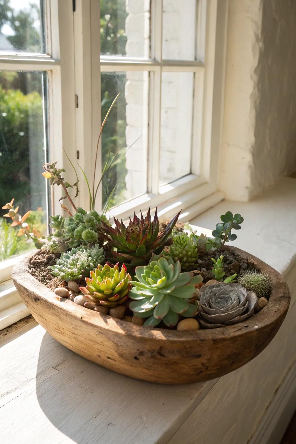 Modern simplicity with succulents in a mixing container