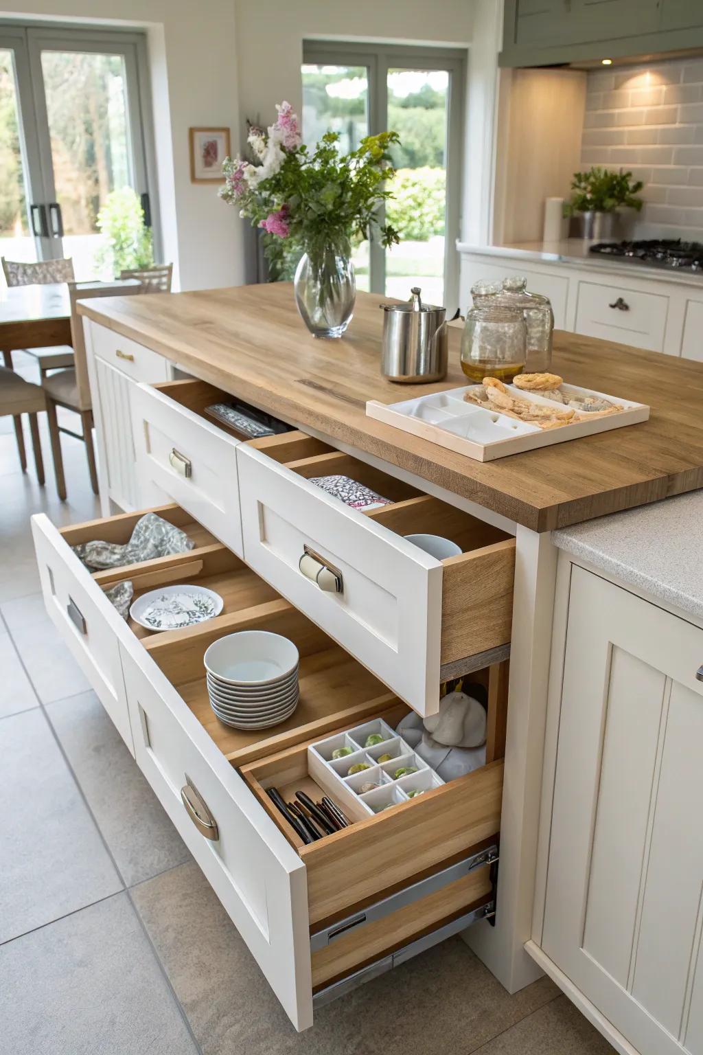 Smart use of space with storage built-in at a breakfast bar.
