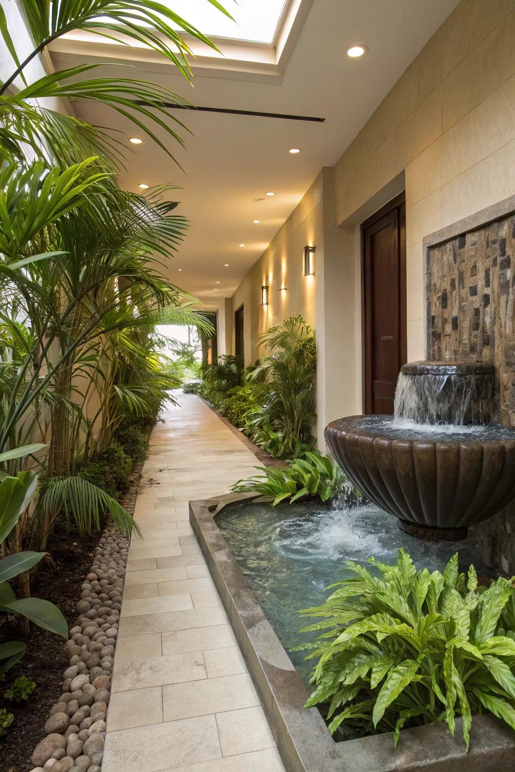 A tranquil water feature bringing serenity to the breezeway.
