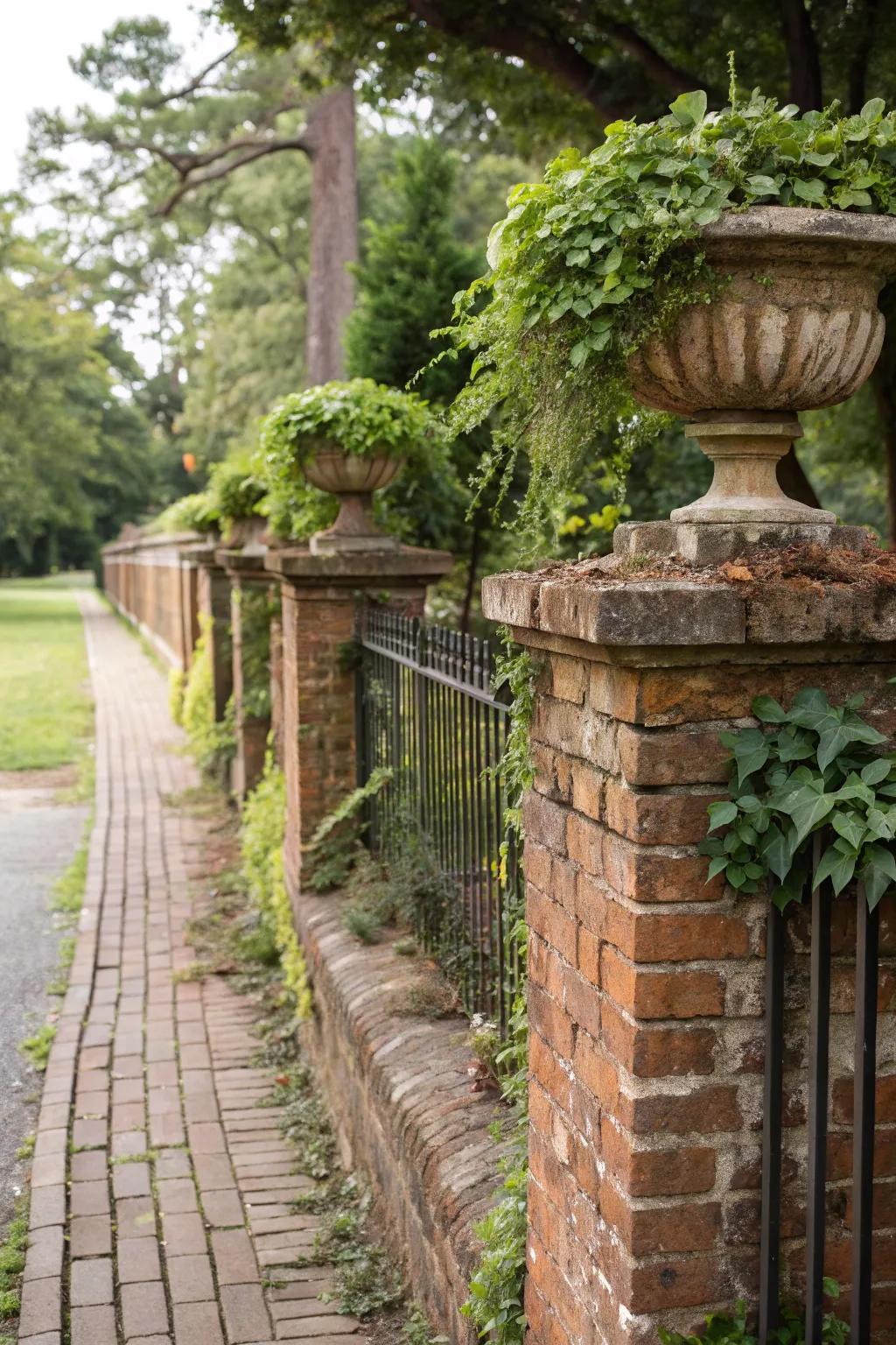 Integrated plant containers introduce vibrancy and hue to masonry surrounds.