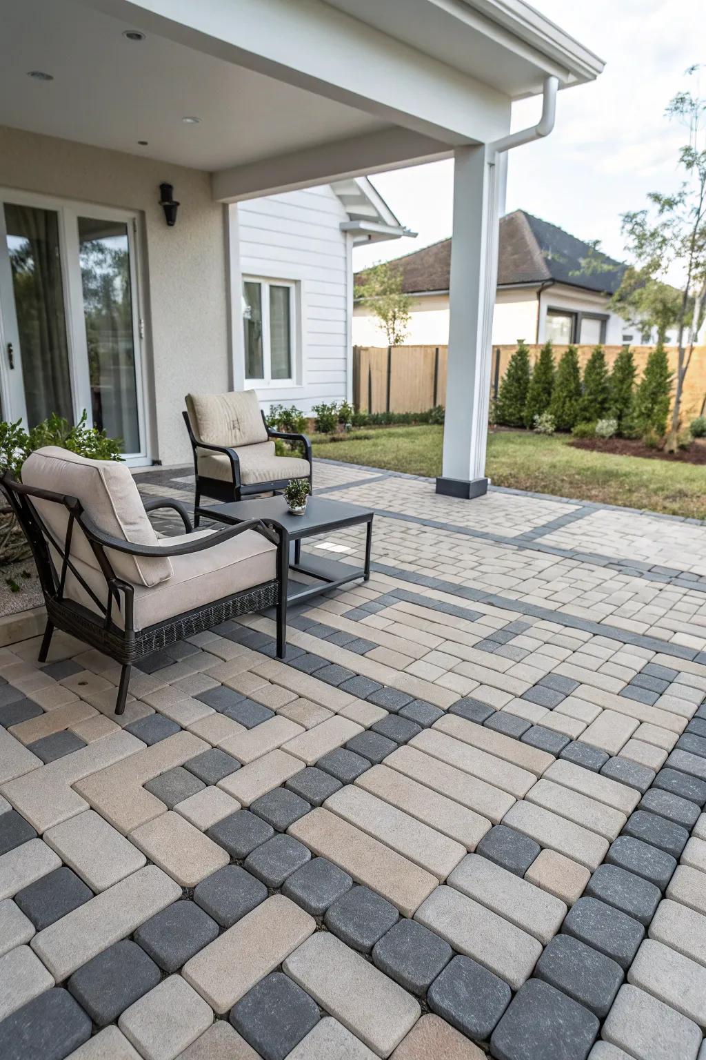 Geometric layouts give a modern and sophisticated touch to patios.