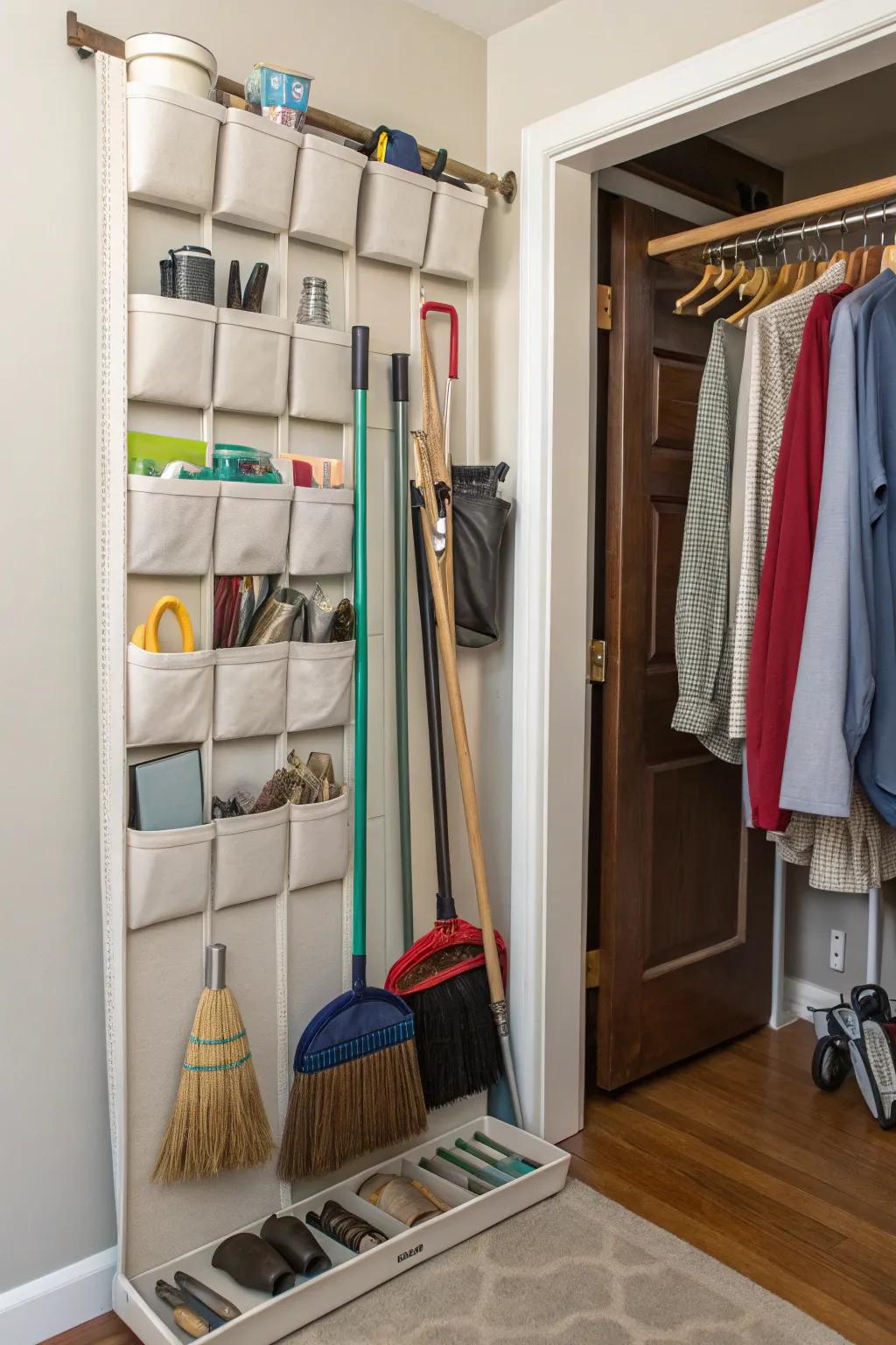 Convert shoe organizers into clever storage for cleaning tools.