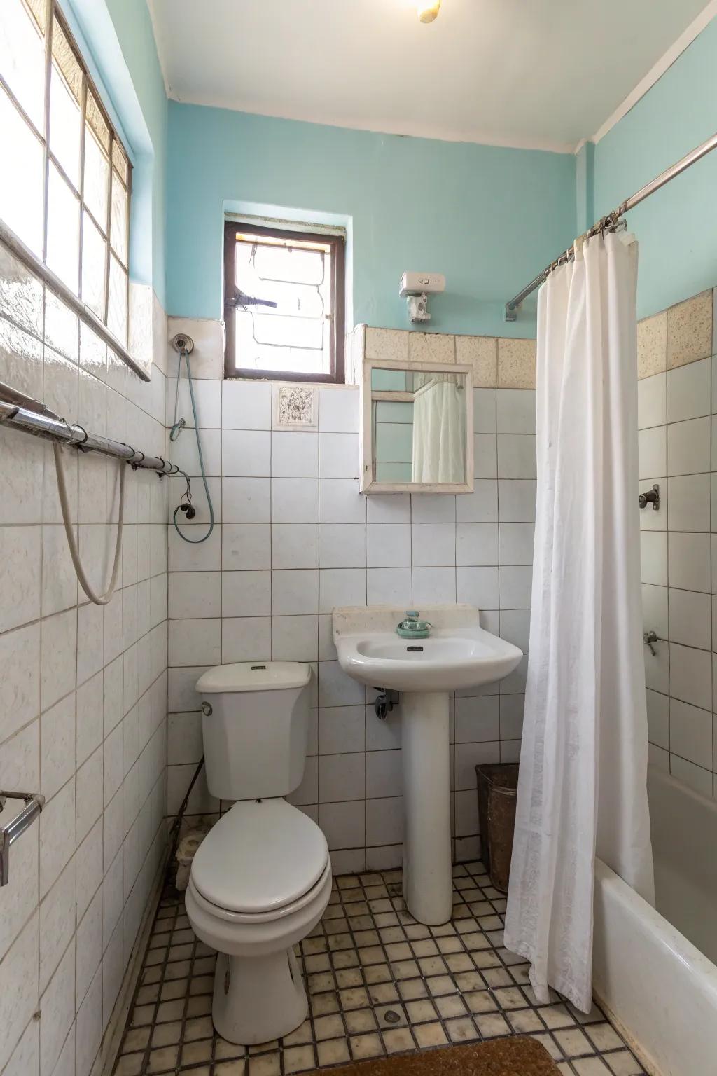 Using budget-friendly materials gives this small bathroom a sense of style.