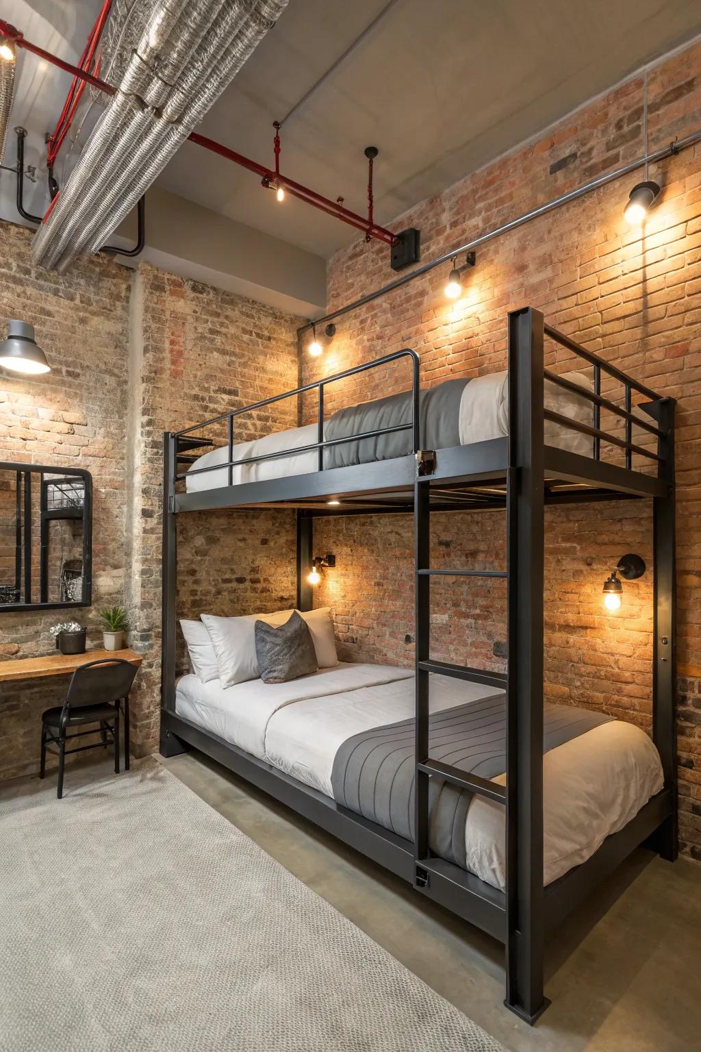 Stylish urban atmosphere with metal details and exposed brick.