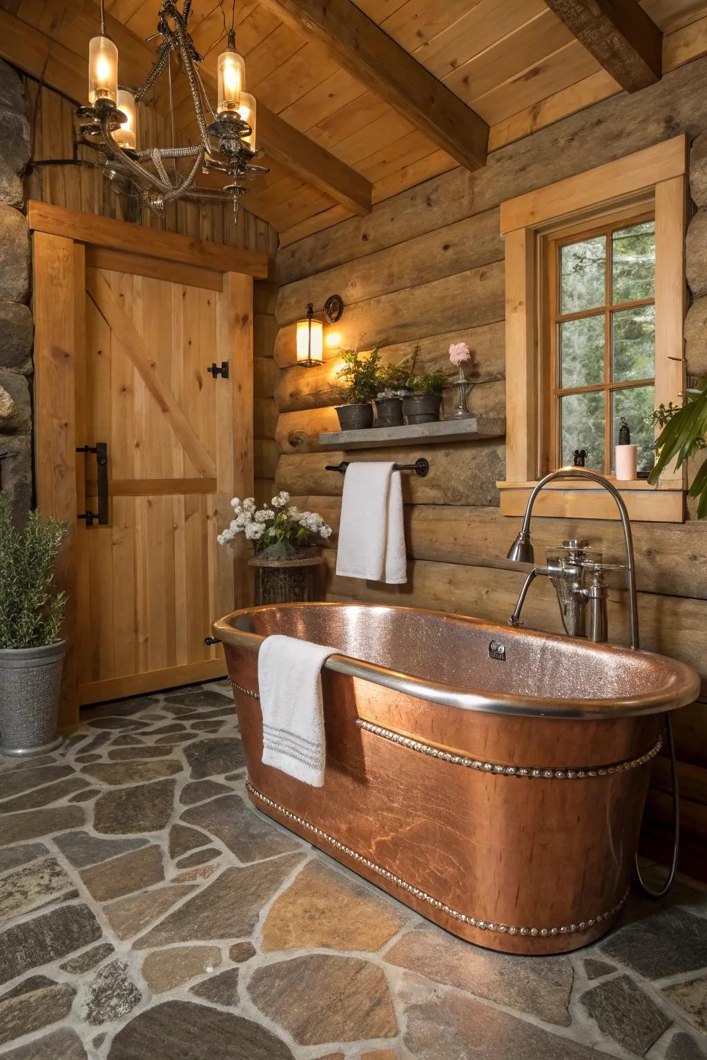 Metallic highlights provide a unique twist to cabin bathrooms.