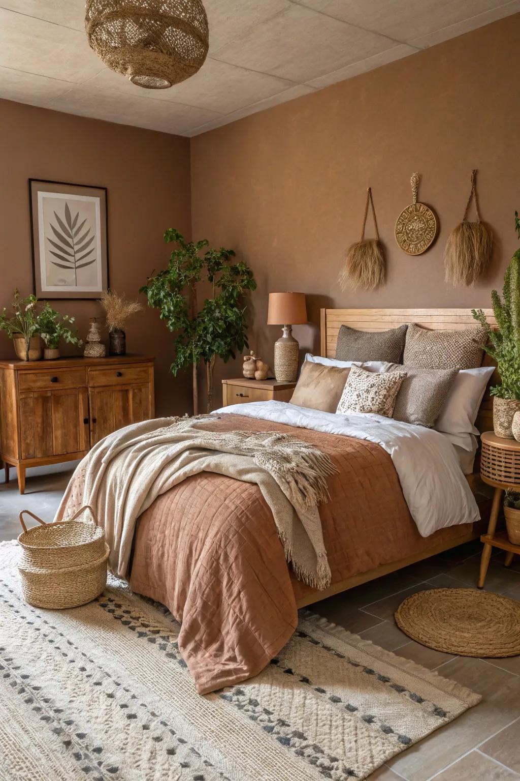 Mellow brown walls give a warm and stabilizing feel.