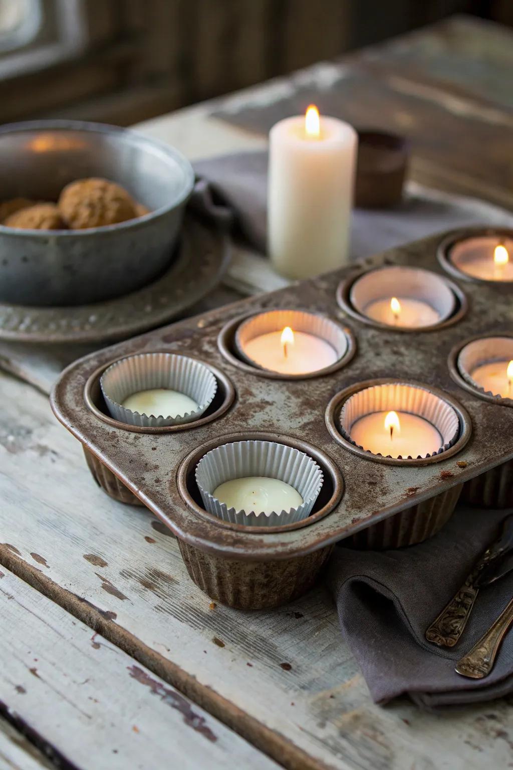 Lovely retro baking tin candle feature.
