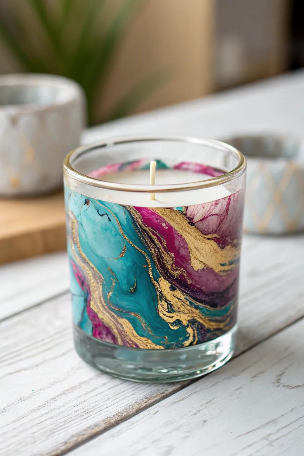 Transform your candle containers into vibrant masterpieces through the enchantment of dissolving dyes—where simplicity encounters artistic panache.