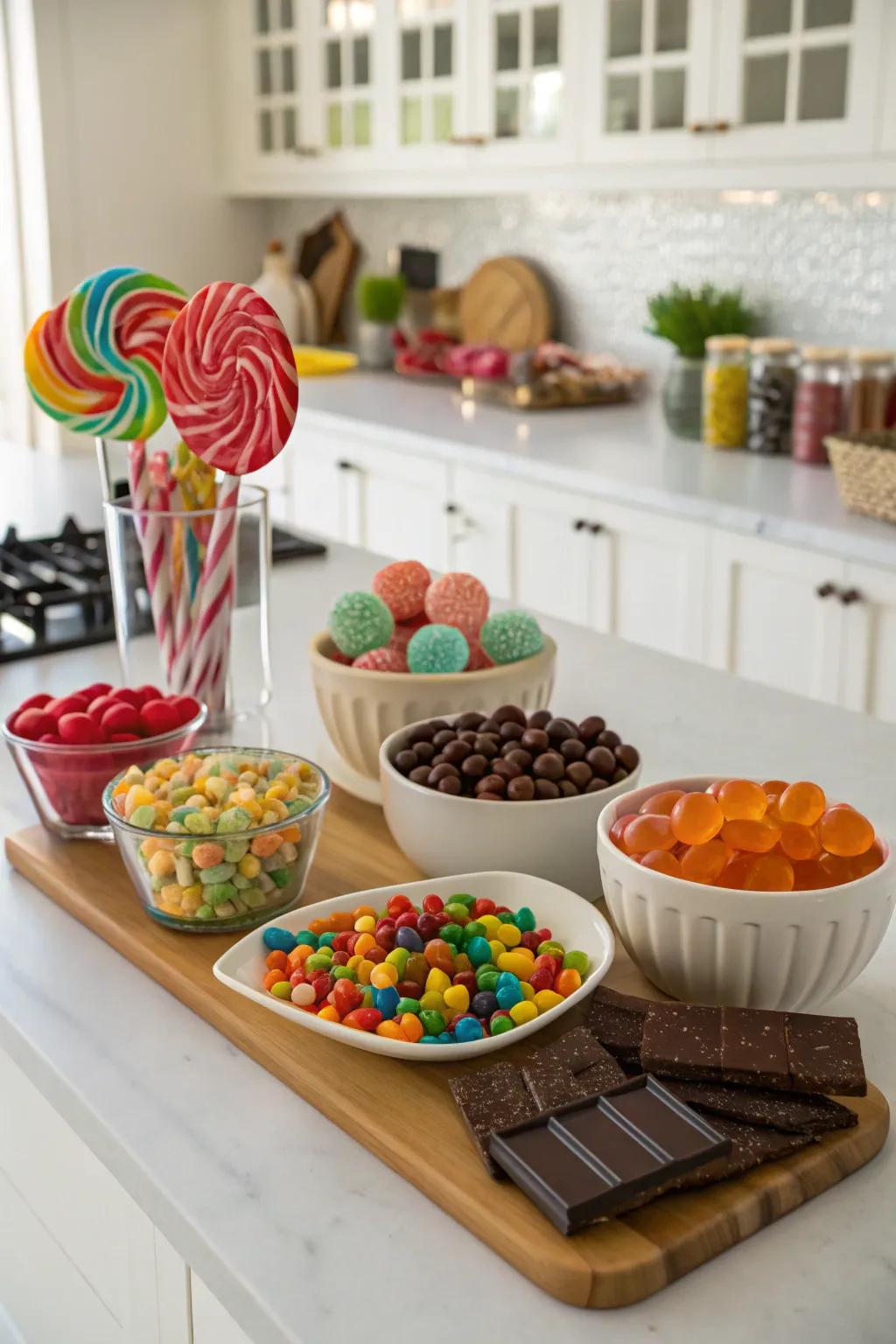 A sweets display showcasing a delightful composition of consistencies.