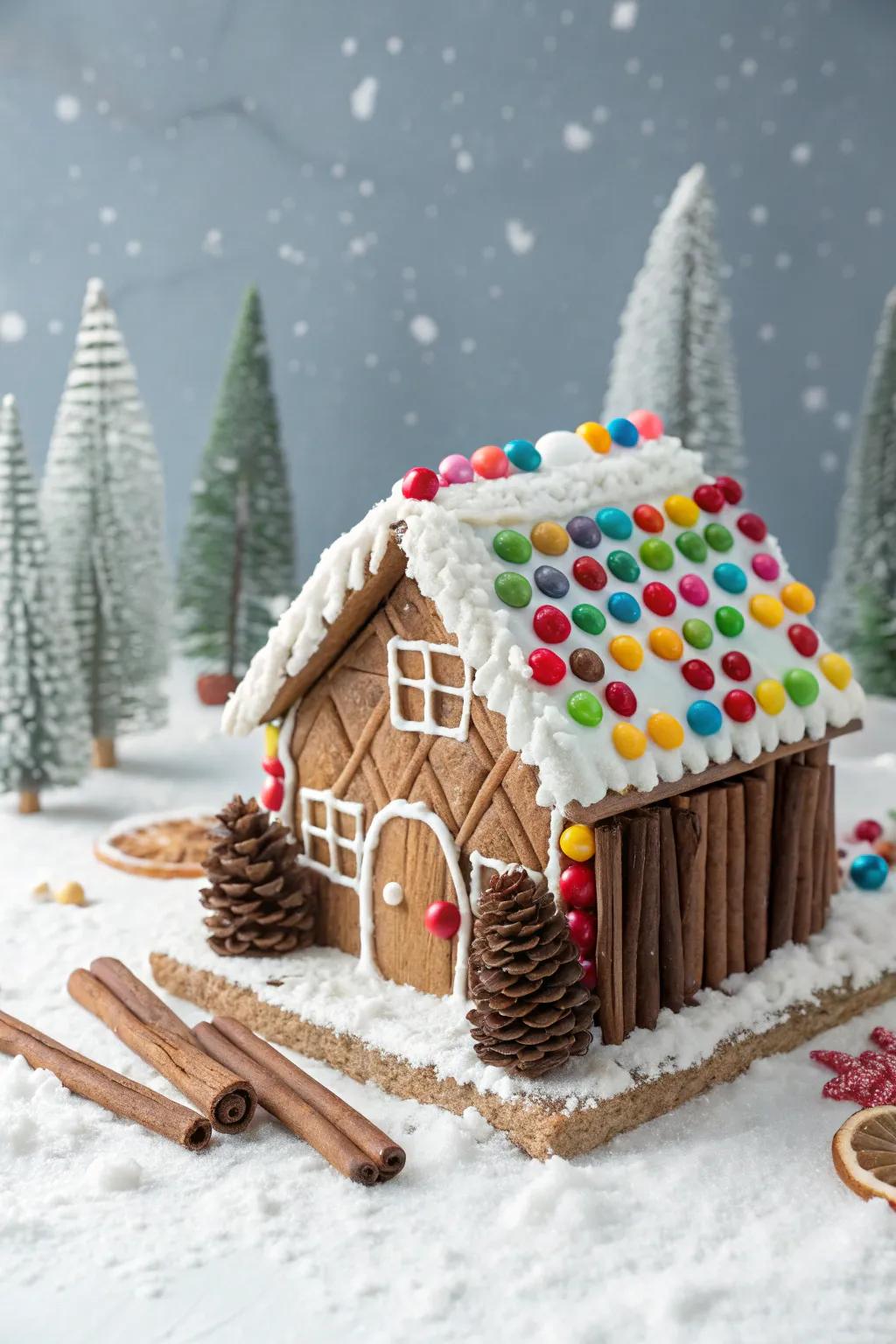 Black ropes segments contributing a snug element to the gingerbread house foundation.