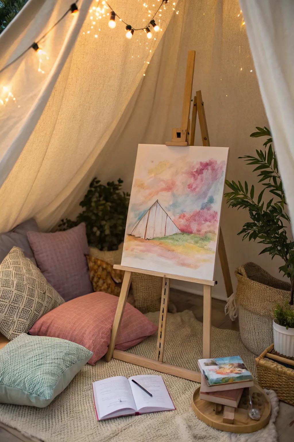 Dreamy watercolor painting in a reading nook