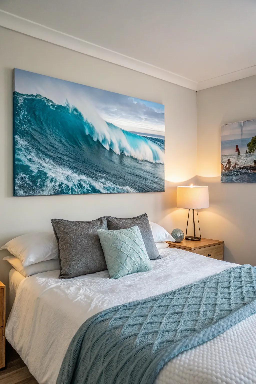 Build a tranquil getaway through ocean-themed artwork.