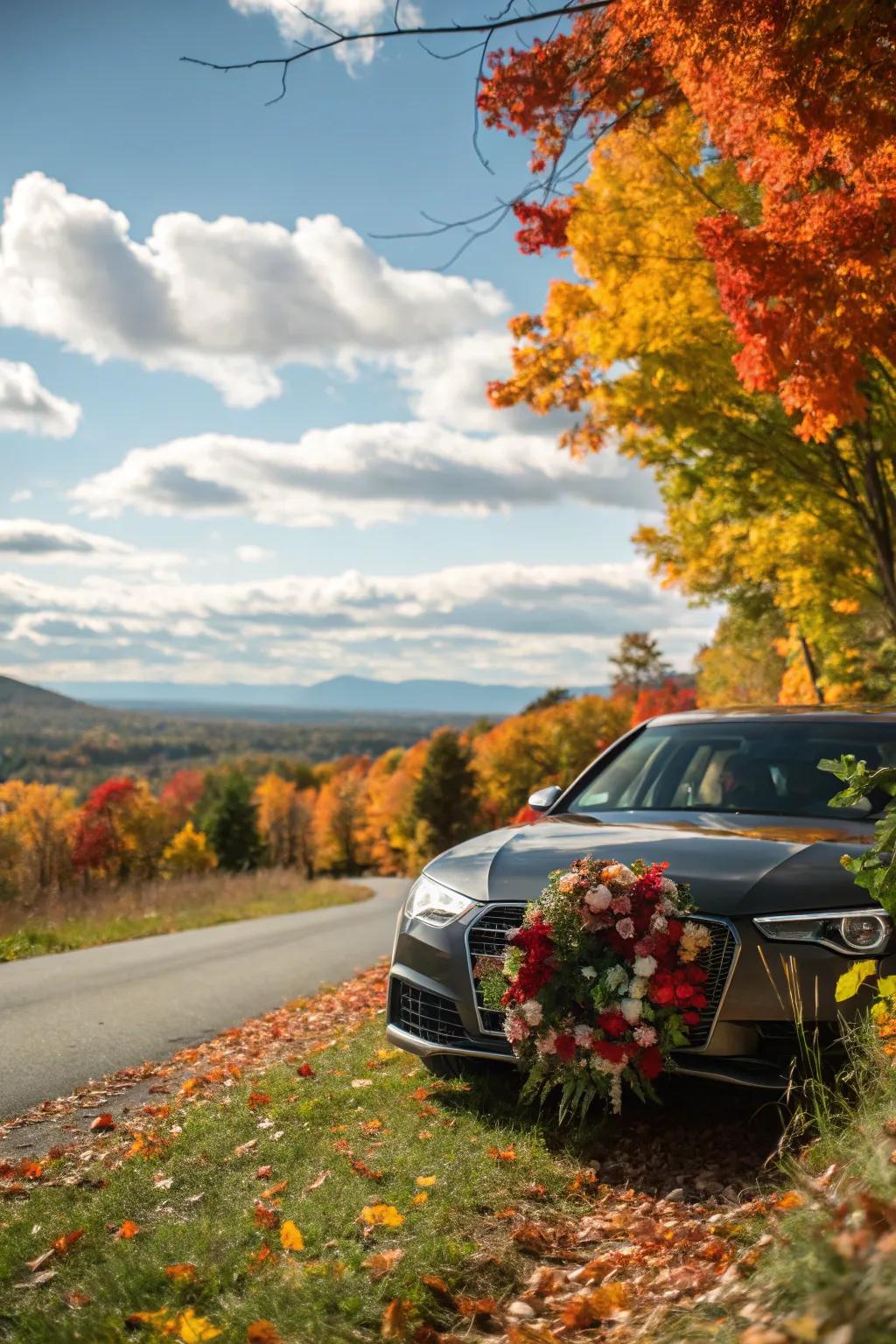A floral wreath on the grille introduces a striking focal point.