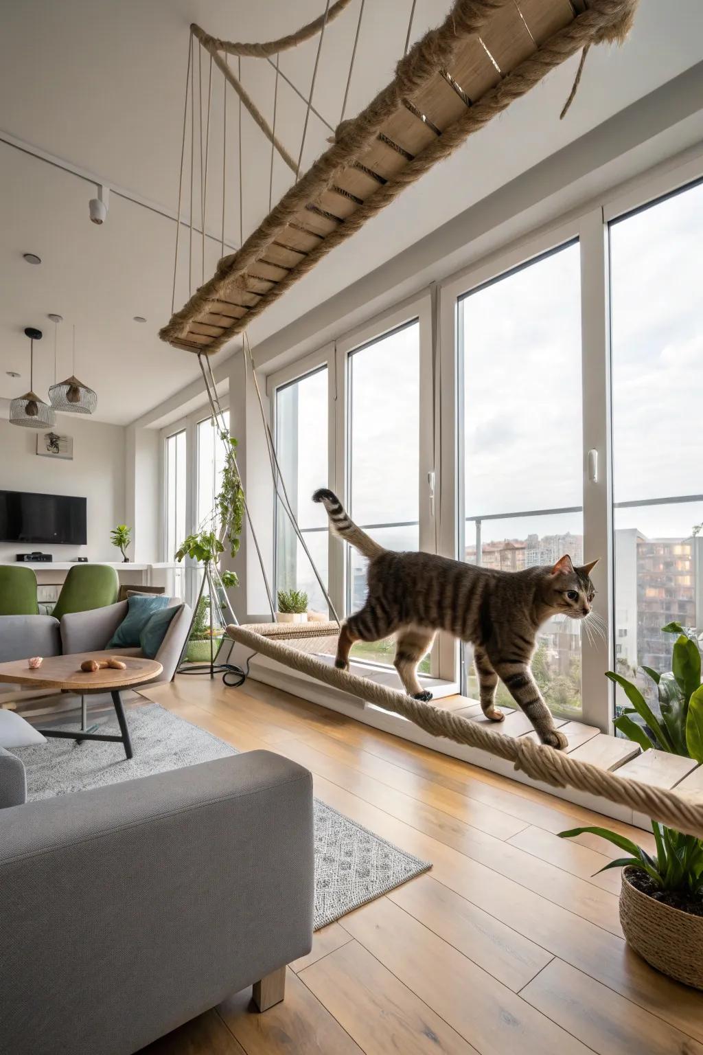 High-rise adventure with overhead bridges.