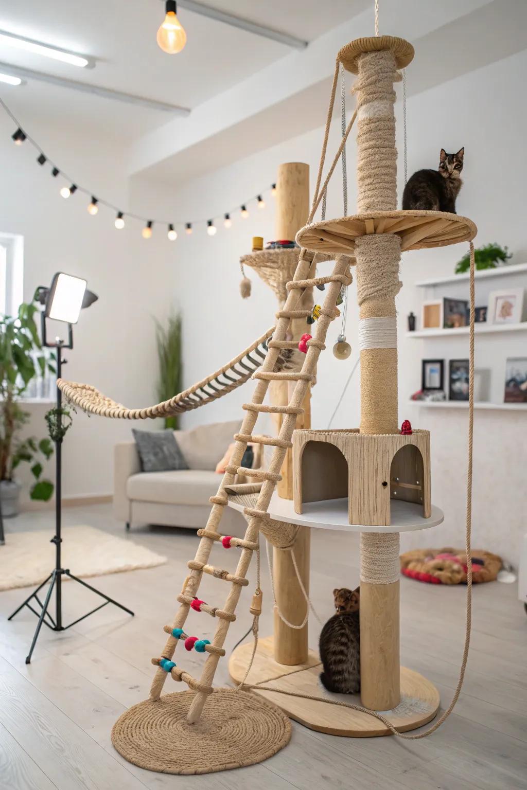 Custom DIY elements add a personal touch to your cat's playground.