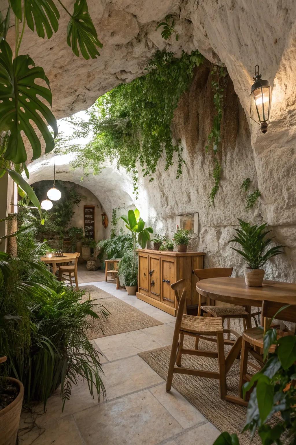 Organic components impart vitality to your cave decor.