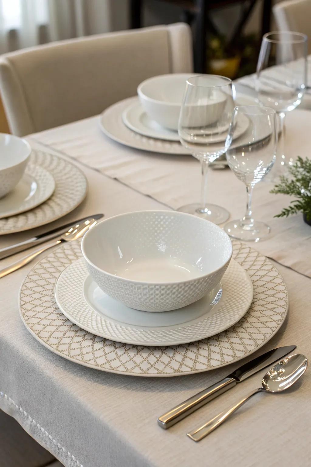 Your table gains depth and intrigue with textured charger plates.