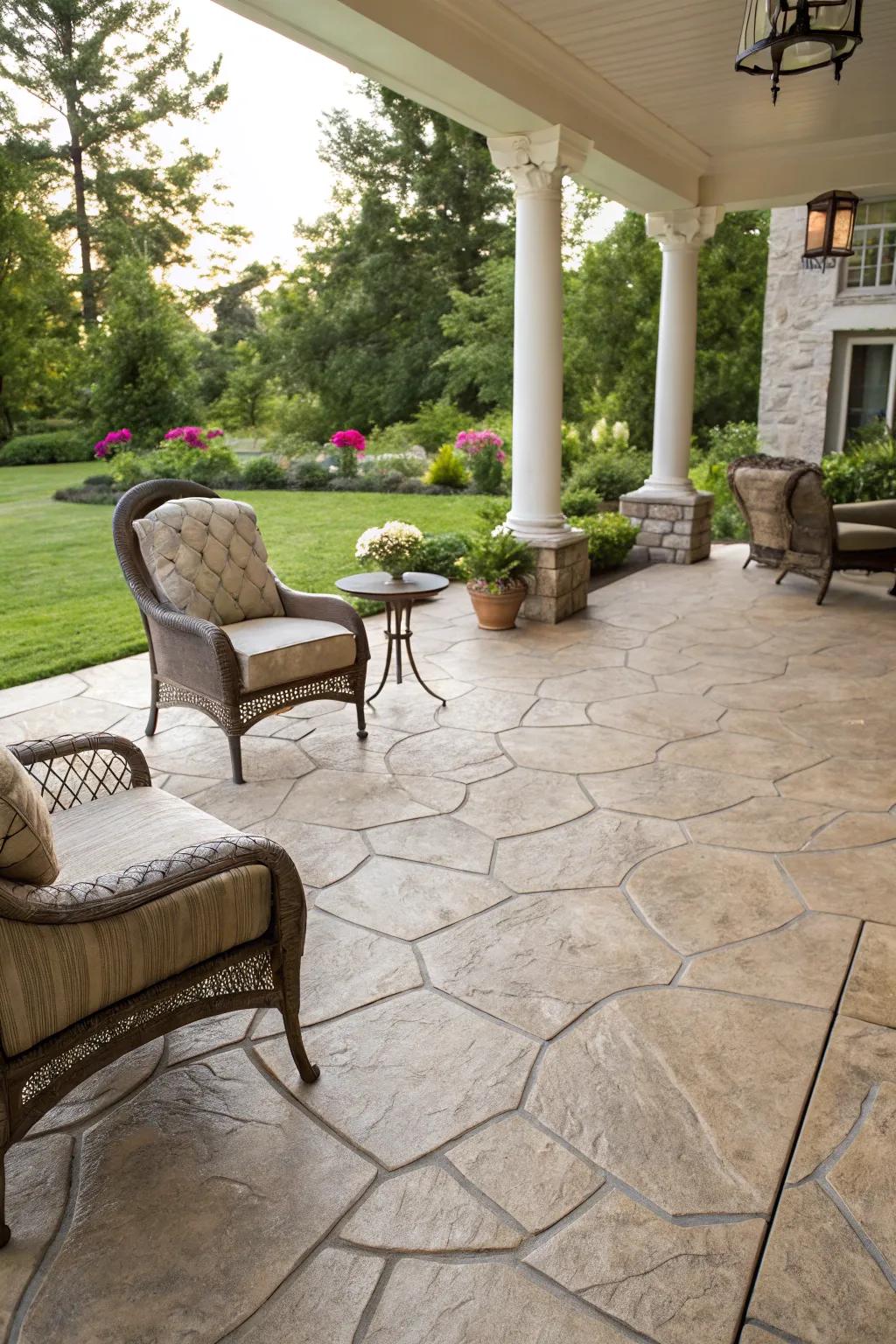 Imprinted concrete presenting a stylish yet economical patio ground.