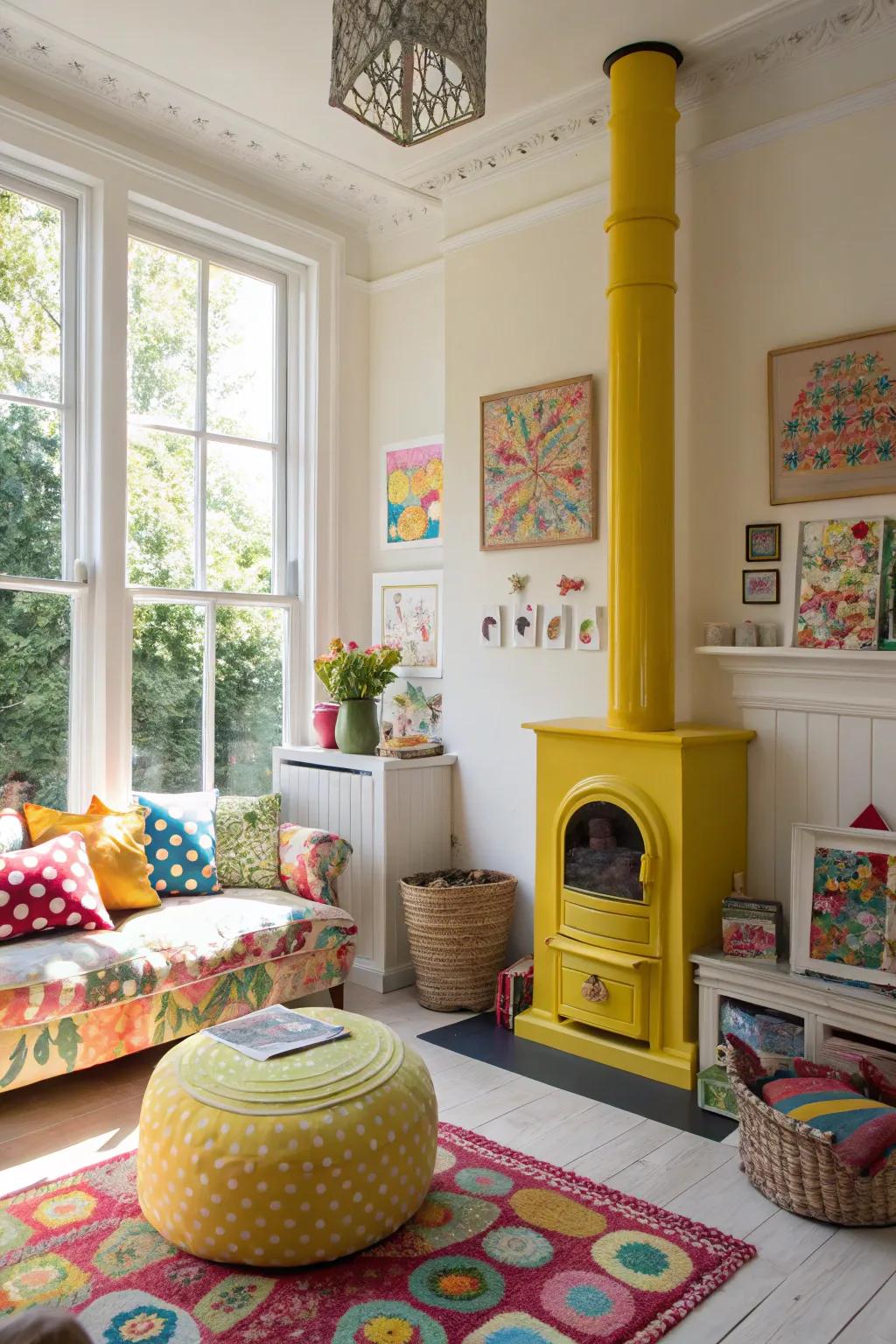 Radiant gold brightens the space, establishing an inviting and cheerful environment.