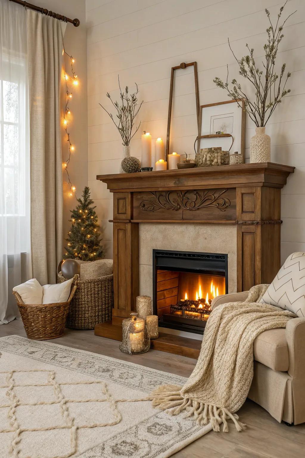 Subdued tones provide sophistication to the hearth.