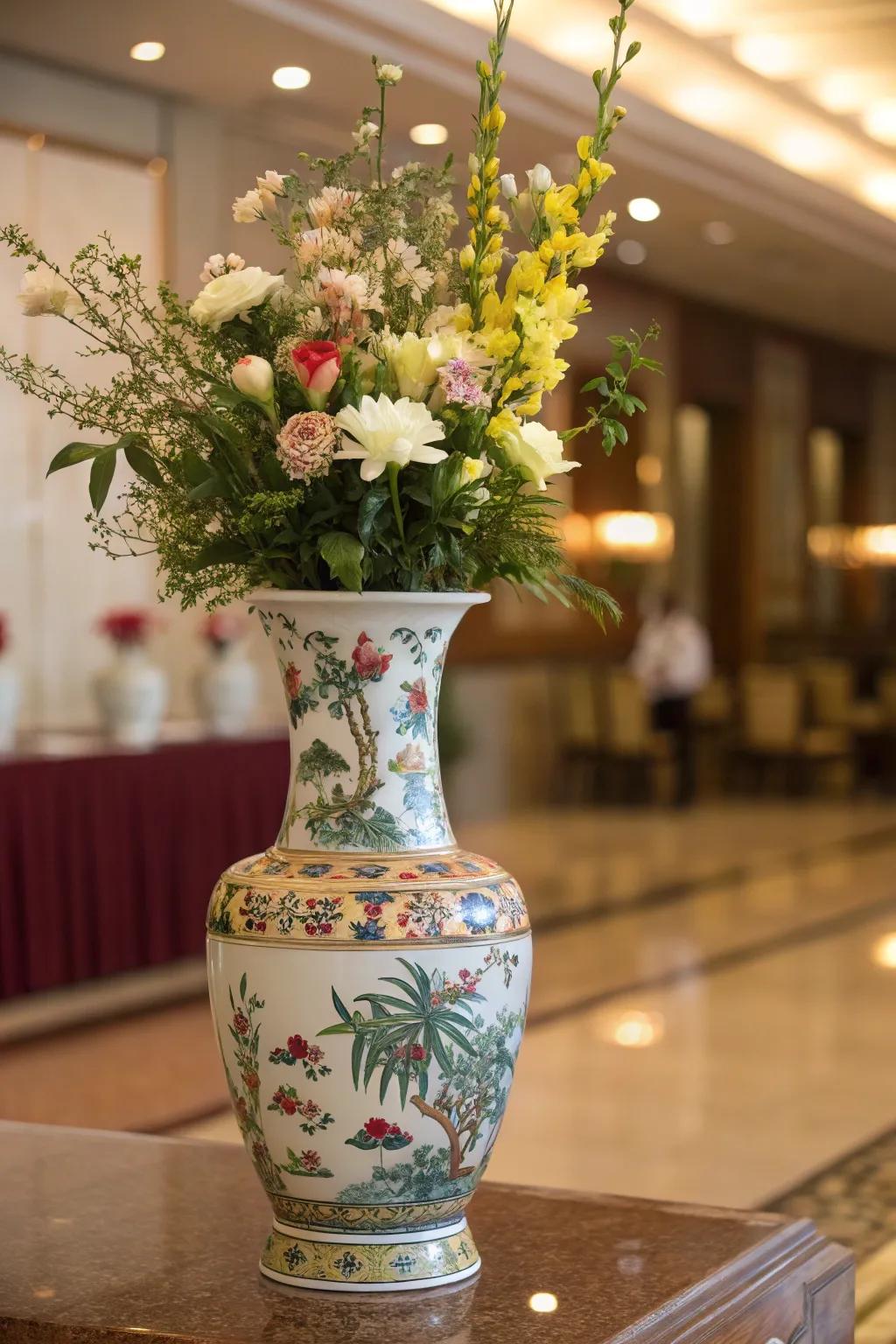 An impressive central feature showcasing a traditional porcelain container.