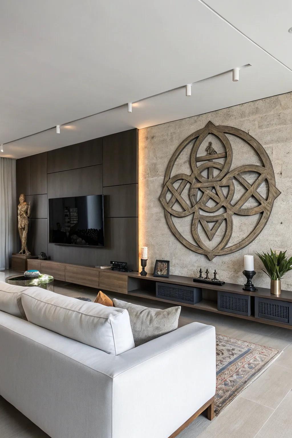 Abstract symbols introduce modern spirituality to any decor.