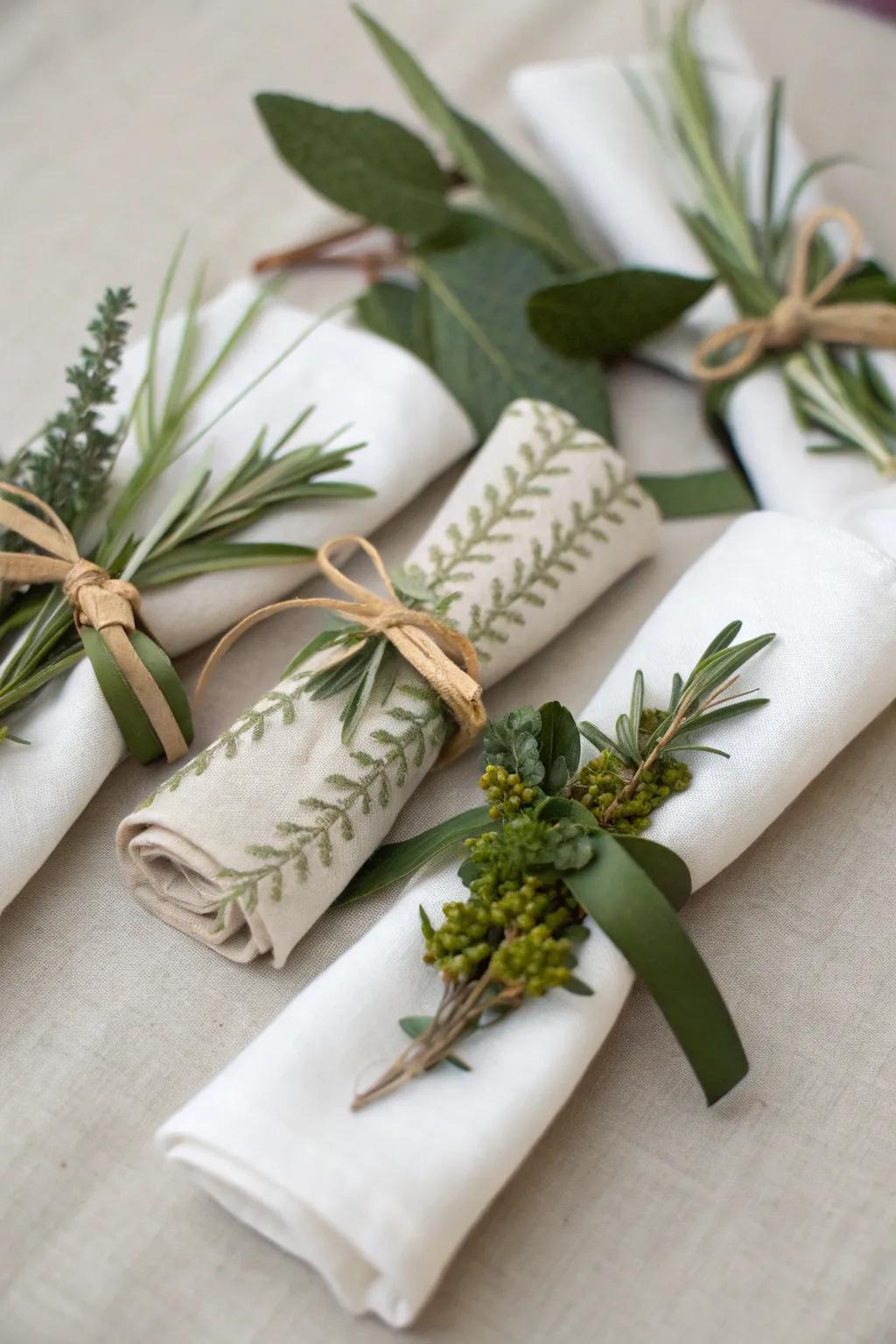 Handcrafted napkin rings lend a personal touch.