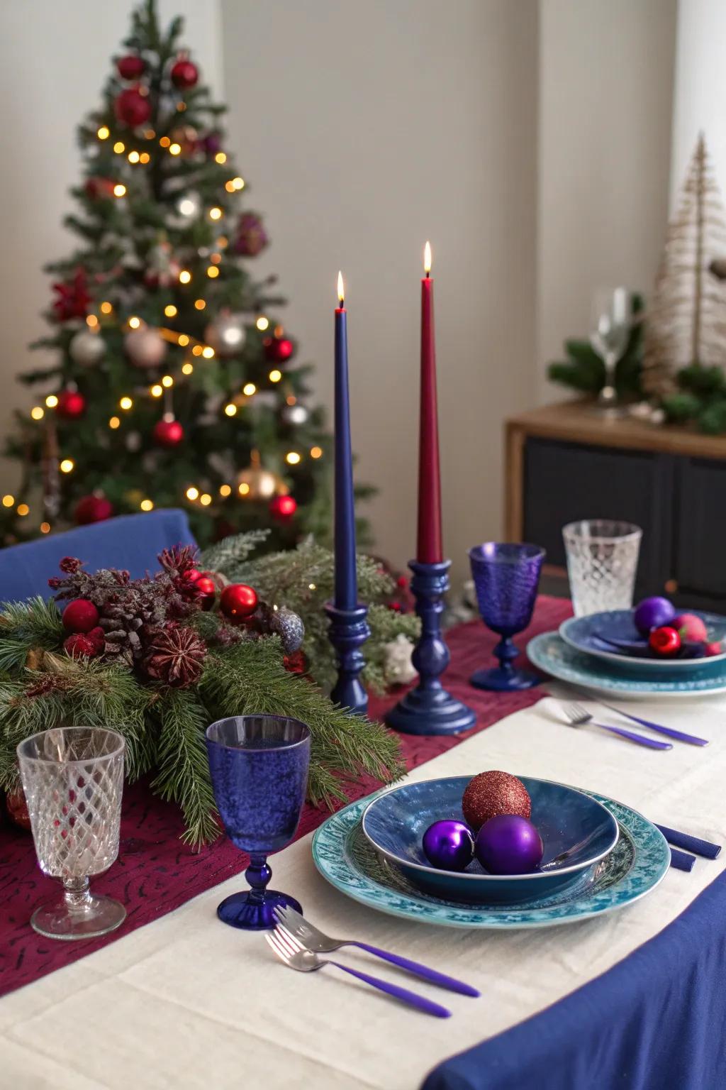 Unexpected colors inject a vibrant twist into the holiday table.