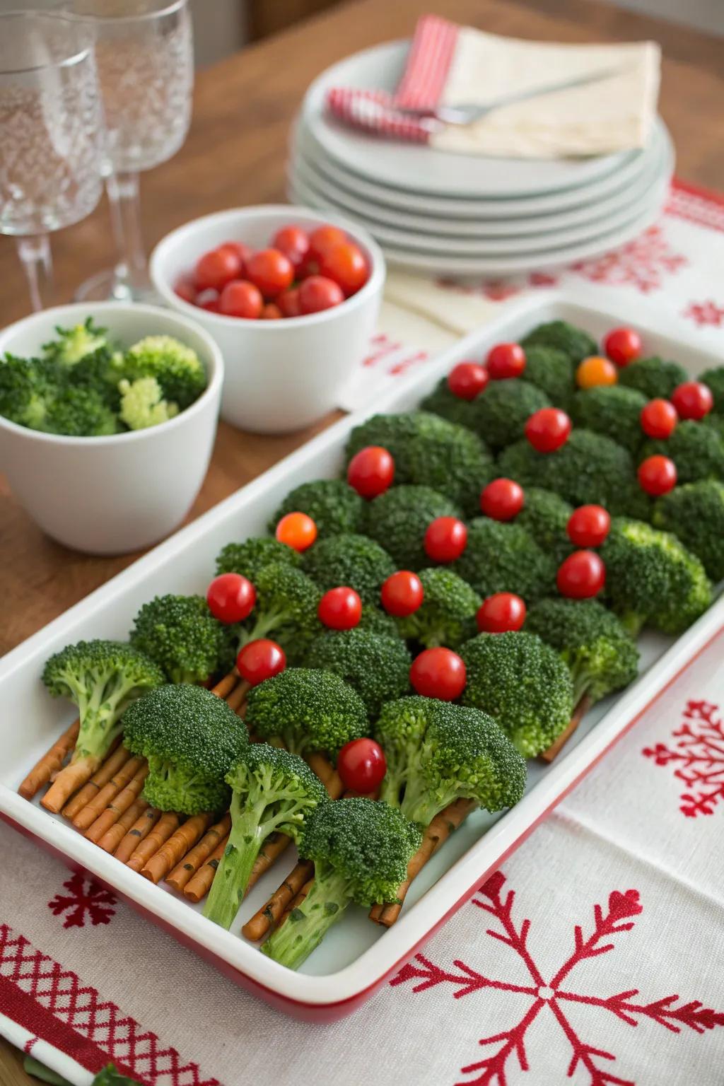 Endearing mini holiday evergreen veggies for a delightful treat.
