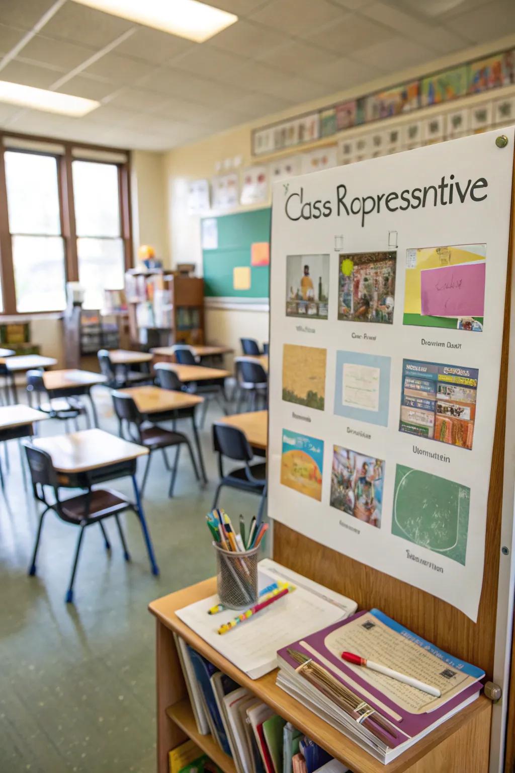 Graphic content supports the theme of a class representative poster.