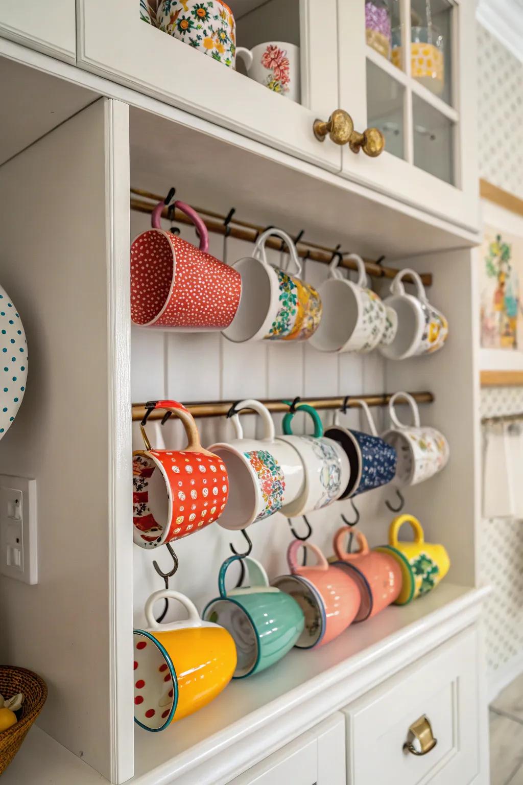 Mug hooks enhance both style and function.