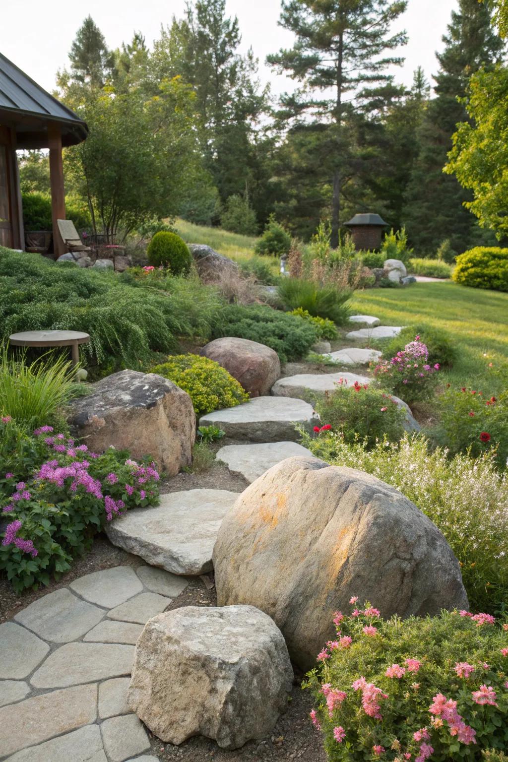 Large stones add flexibility and a natural touch to your landscape.