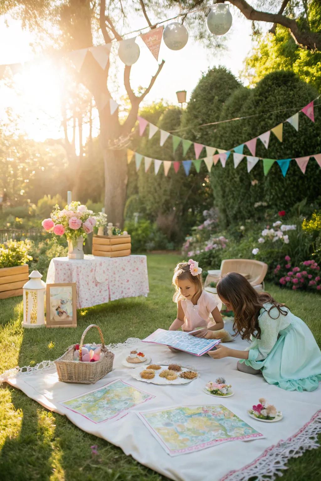 An enchanting outdoor party with diverse activities.