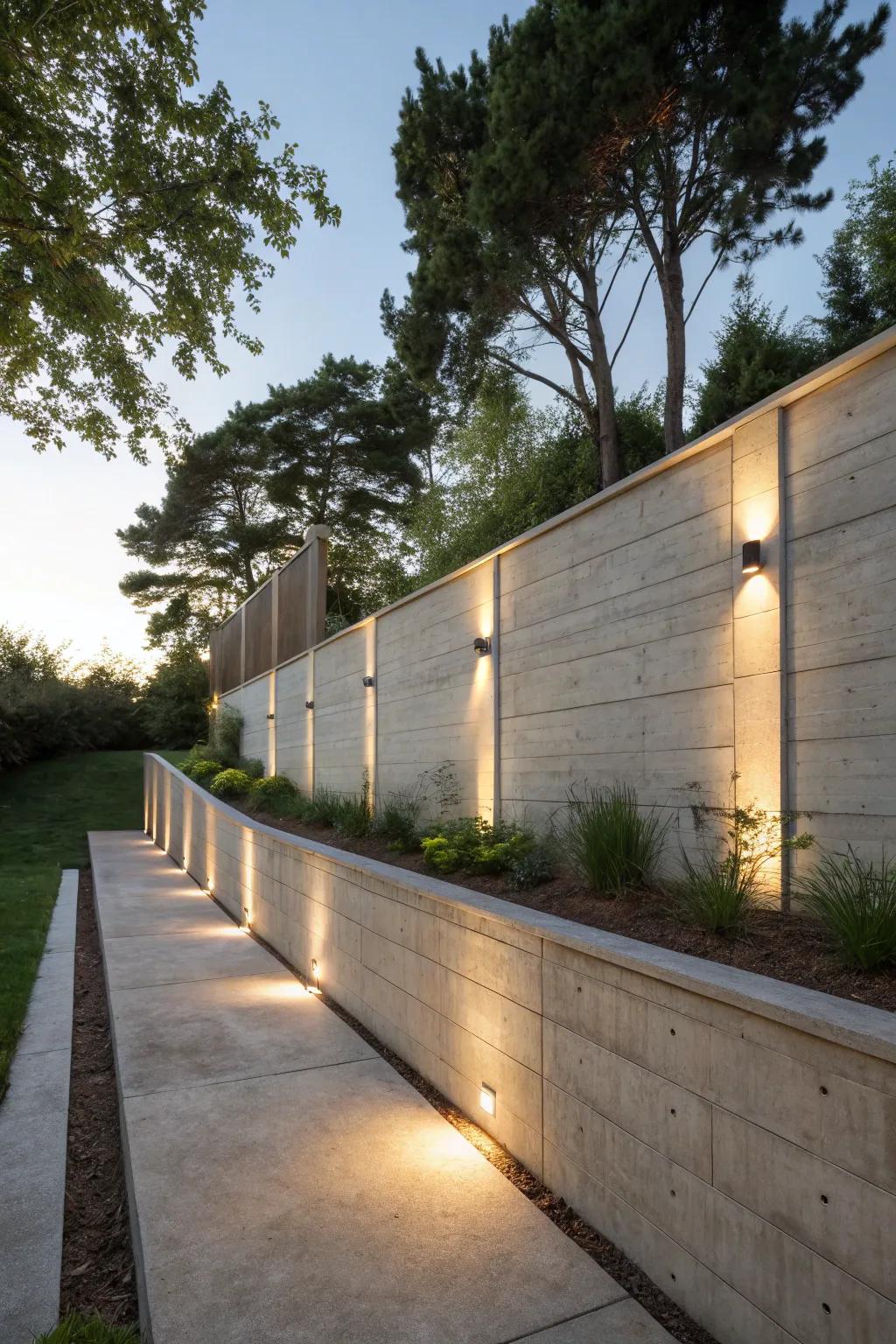 Illumination highlights render retaining structures radiant both day and night.