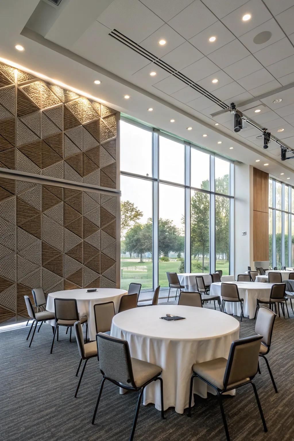 Acoustic panels enhance sound clarity and lower distractions.