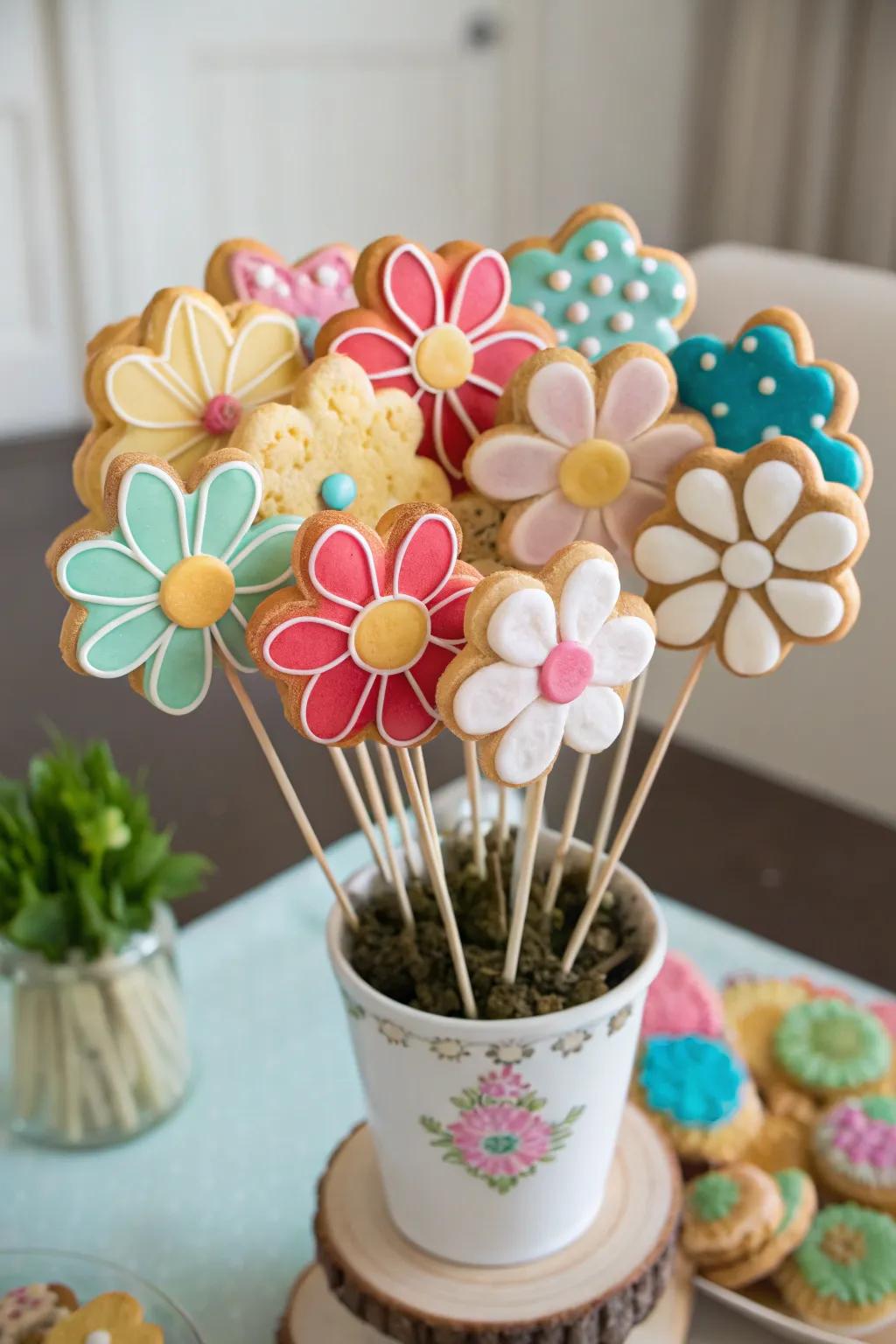 Cookie floral pieces provide a playful spin to your display.