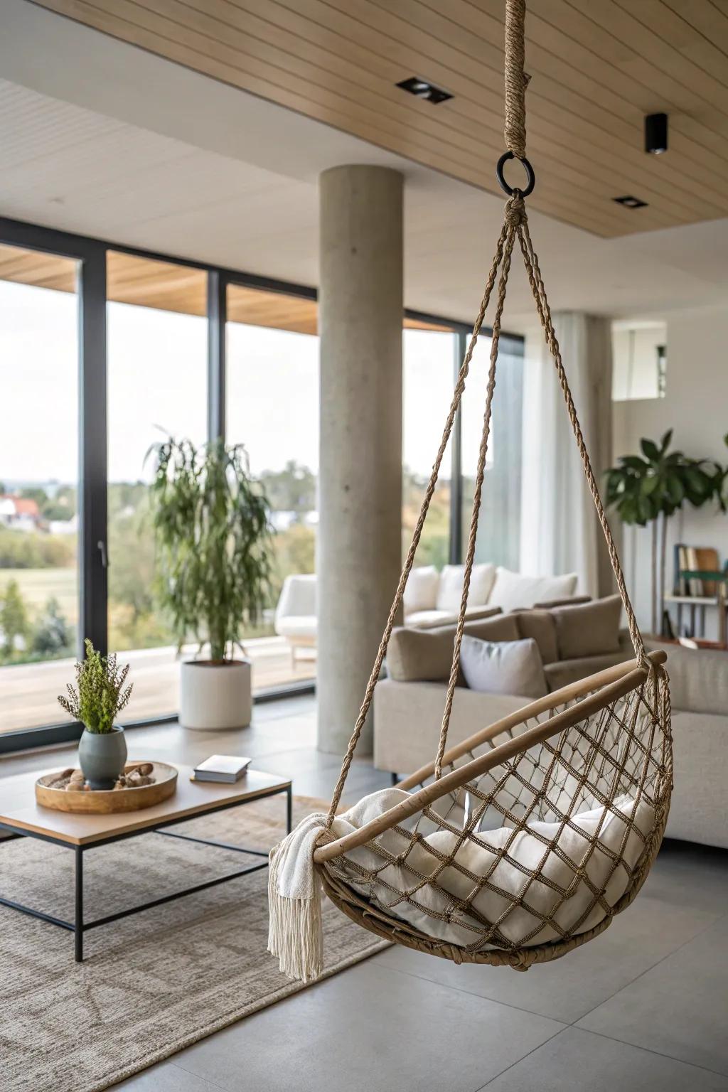 An indoor swing contributes a joyful aspect to your home.