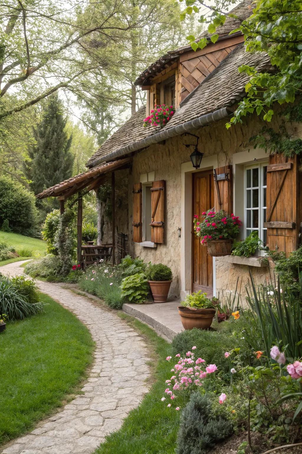 Functional panels contribute rustic charm and practicality.