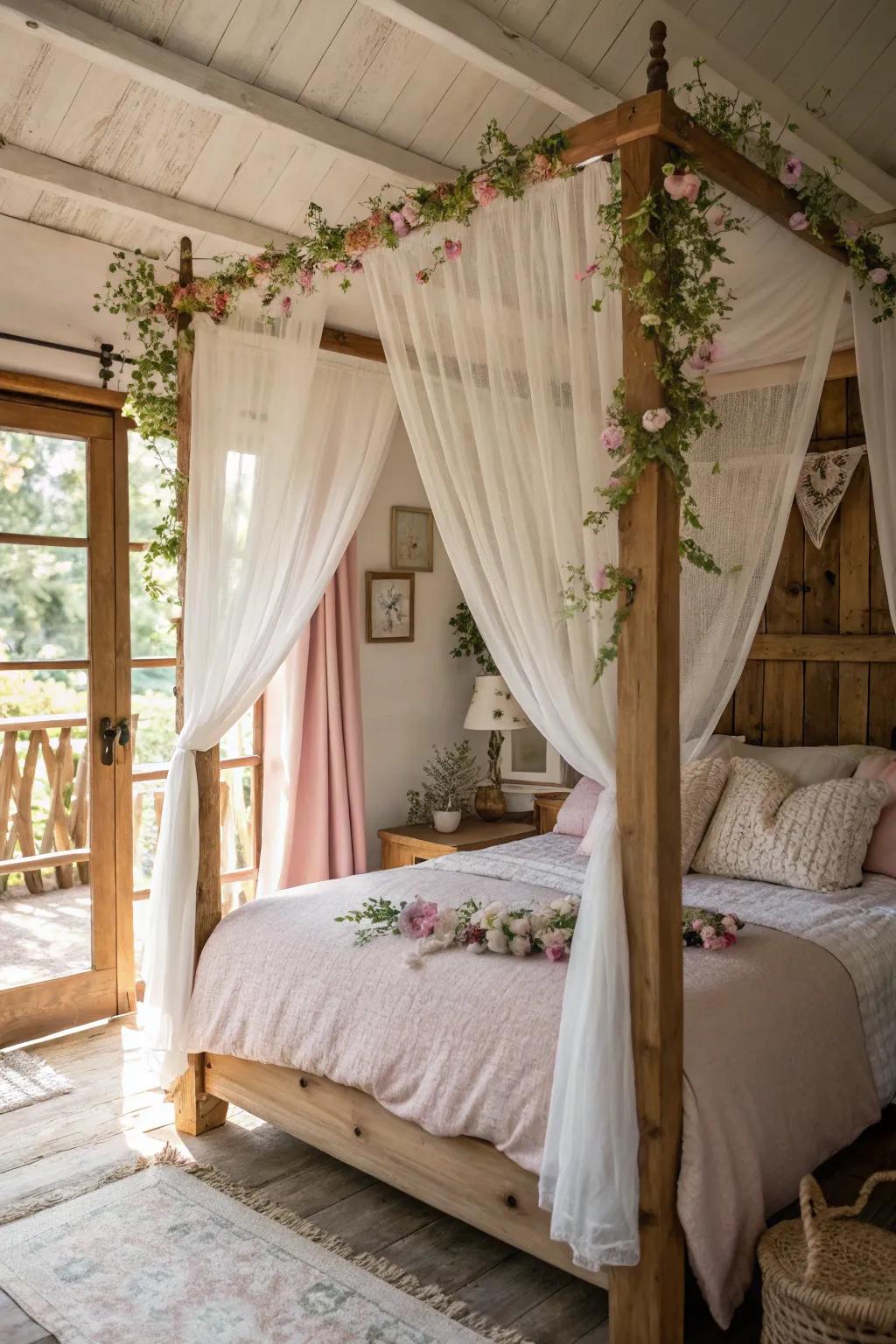 Canopy beds and drapes inject a dreamy touch.
