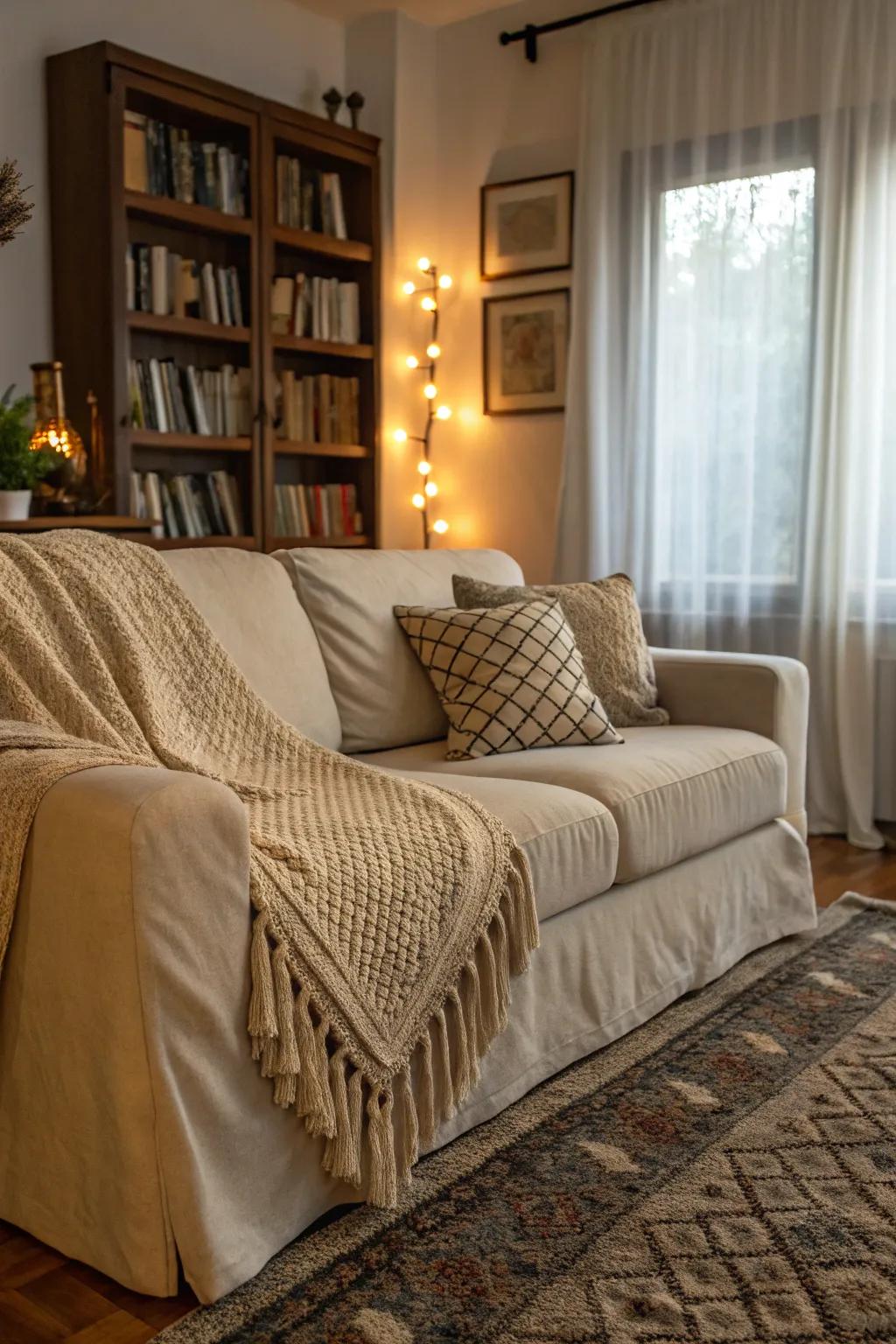 Layering textures enriches the visual appeal of your couch.