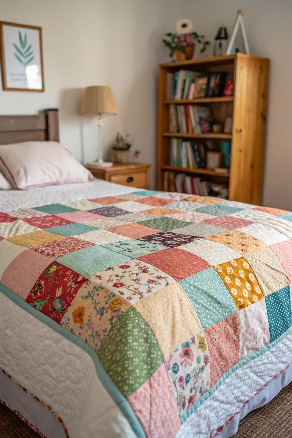 Patchwork quilts contribute a hand-made hint to the decor.