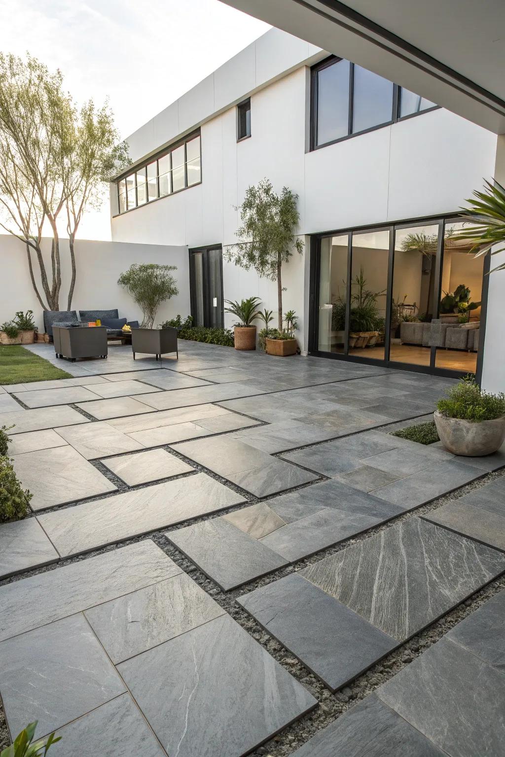 Select large-format tiles to create a sleek and modern courtyard.