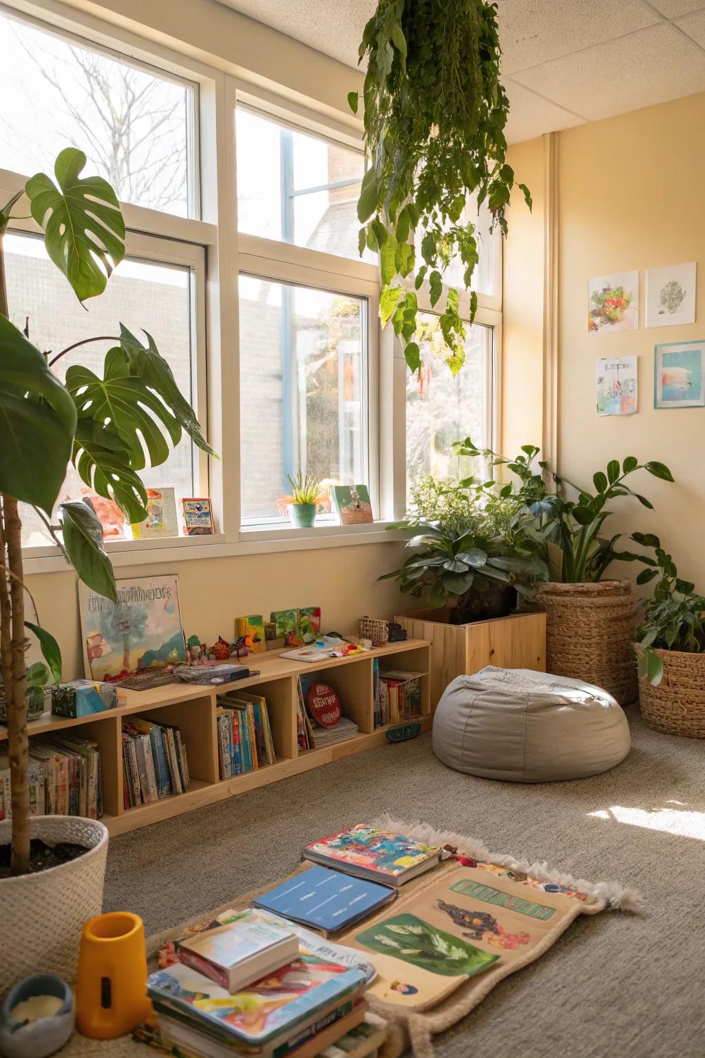 Interior flora bring calmness and nature to the corner.